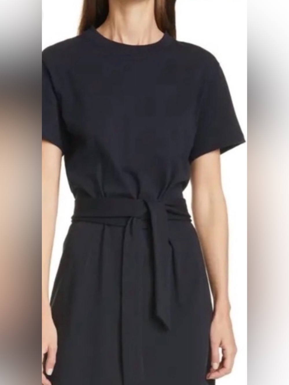 Vince Classic Black Tie-Waist Short Sleeve Dress